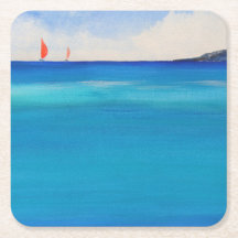 Rote Segel auf blauem Wasser, Aquarellmalerei