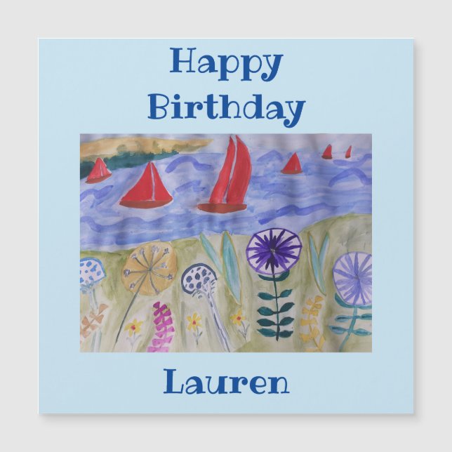 Rote Segel & Blume Magnetkarte zum Geburtstag (Vorderseite)