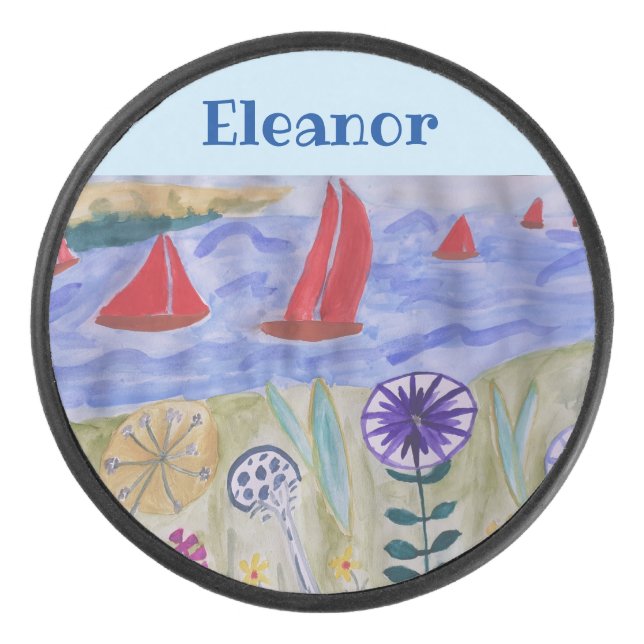 Rote Segel und Blume Eishockey Puck (Vorderseite)