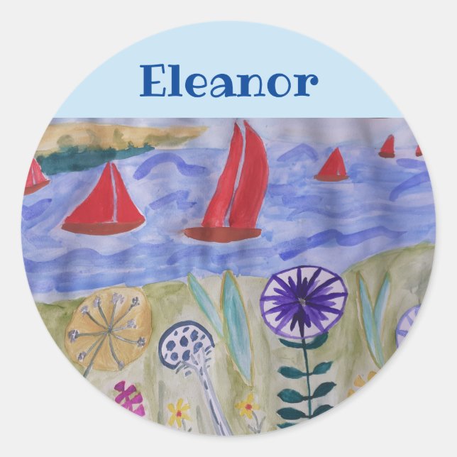 Rote Segel und Blume Runder Aufkleber (Vorderseite)