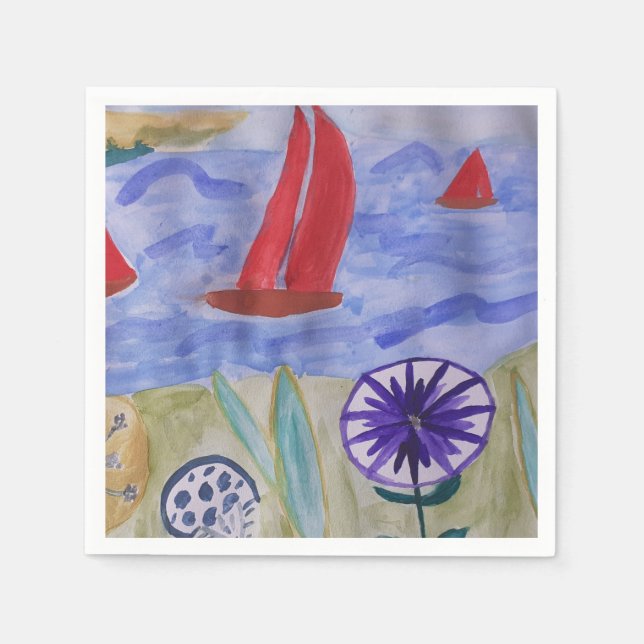 Rote Segel und Blume Serviette (Vorderseite)