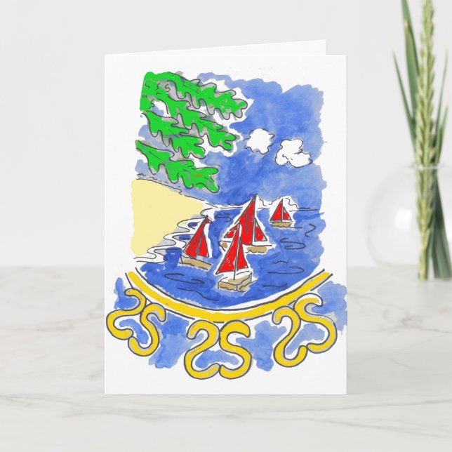Rote Segelboote am See Karte (Vorderseite)