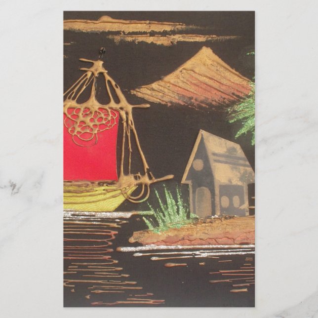 Rote Segelboote Landschaft Ölgemälde Kunst drucken Briefpapier (Vorderseite)