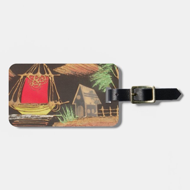 Rote Segelboote Landschaft Ölgemälde Kunst drucken Gepäckanhänger (Vorderseite horizontal)