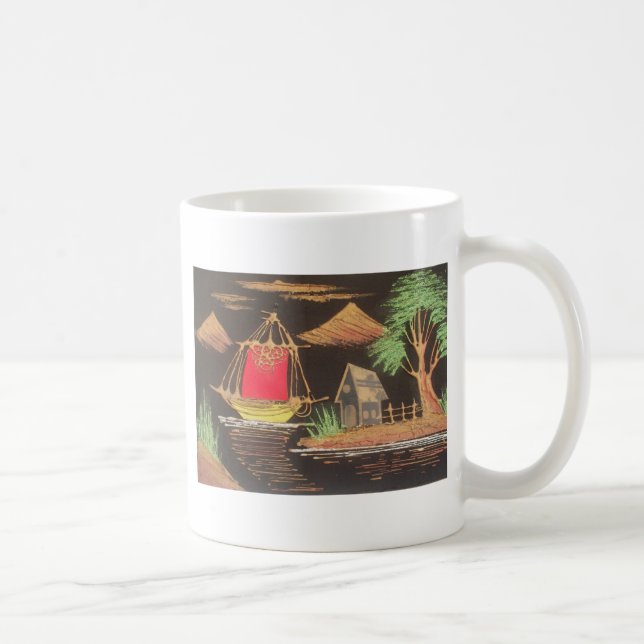 Rote Segelboote Landschaft Ölgemälde Kunst drucken Kaffeetasse (Rechts)