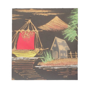 Rote Segelboote Landschaft Ölgemälde Kunst drucken Notizblock