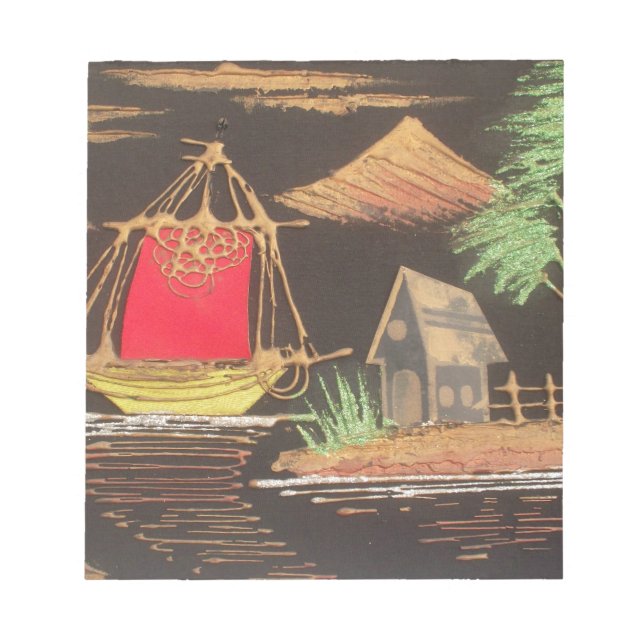 Rote Segelboote Landschaft Ölgemälde Kunst drucken Notizblock (Vorderseite)