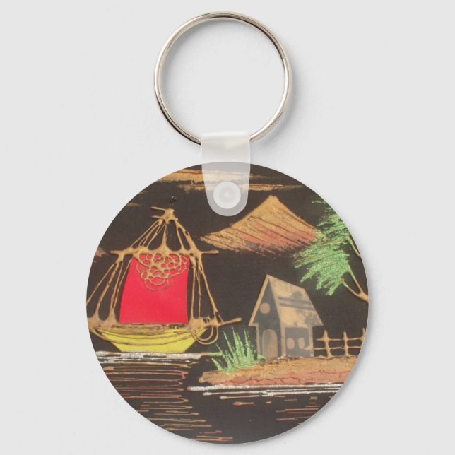 Rote Segelboote Landschaft Ölgemälde Kunst drucken Schlüsselanhänger (Vorderseite)