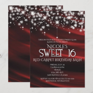 Rote Seide & Sparkle Silber Sweet 16 Glam Einladun Einladung