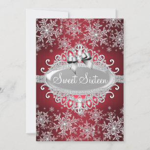Rote Silber-Sparkling-Schneeflocken-Sweet-16-Einla Einladung