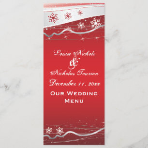 Rote, silbergraue Schneeflocke Hochzeitskarte Menükarte