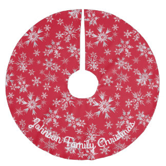 Rote silberne Schneeflocken Personalisierte Nachri Polyester Weihnachtsbaumdecke
