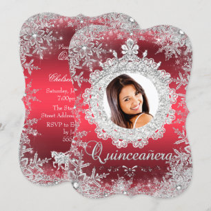 Rote silberne Tiara-Schneeflocke Glanz Quinceanera Einladung