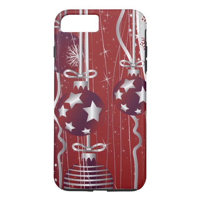 Rote, silberne Weihnachtsbälle, Sterne und Schneef Case-Mate iPhone Hülle (Rückseite)