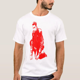 Rote Silhouette eines Mannes seine Hände auf dem B T-Shirt