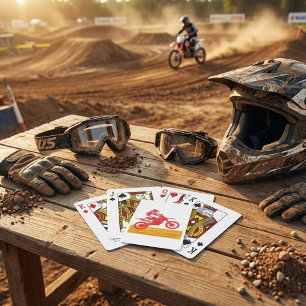 Rote Silhouette eines Motocross Dirt Bike Fahrers Spielkarten