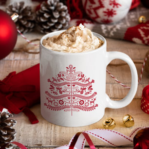 Rote skandinavische Volkskunst nordischer Weihnach Kaffeetasse