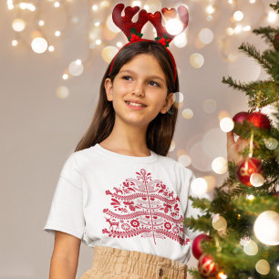 Rote skandinavische Volkskunst nordischer Weihnach T-Shirt