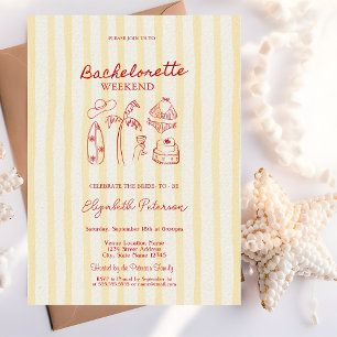Rote Sketch Bachelorette Wochenende Gelbe Streifen Einladung