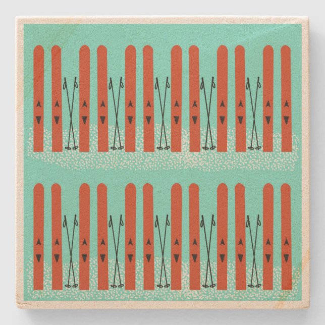 Rote Skier auf blauem Untersetzer (Vorderseite)