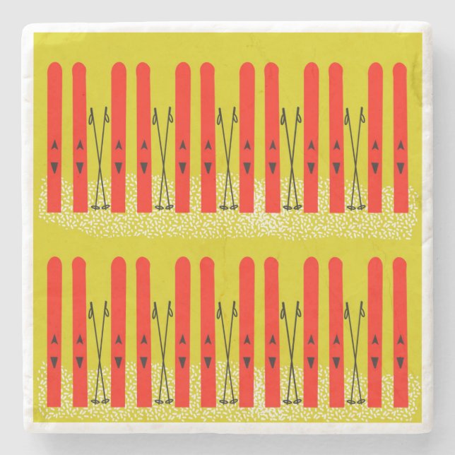 Rote Skier auf gelbem Untersetzer (Vorderseite)