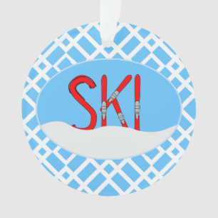 Rote Skier und Schnee in einem Oval Ornament