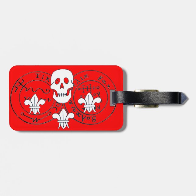ROTE SKULL- UND FLEUR-DE-LISE/PIRATES-TREASKARTEN GEPÄCKANHÄNGER (Rückseite horizontal)
