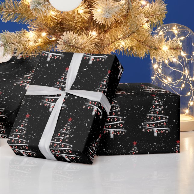 Rote Socken und Baseballbaum auf schwarz Geschenkpapier (Feiertage)
