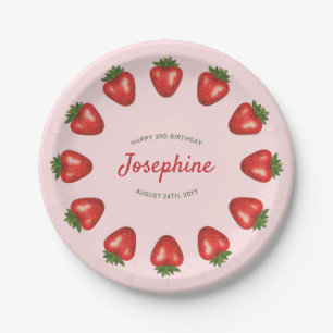 Rote Sommer Erdbeeren auf rosa Geburtstag Pappteller