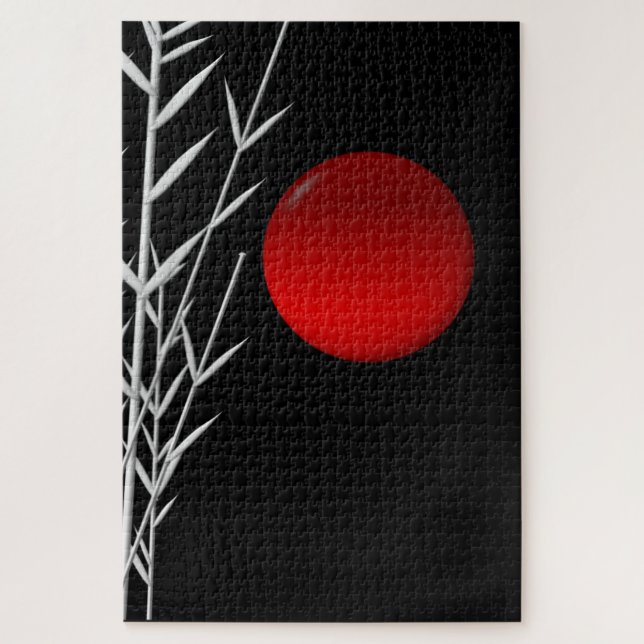 Rote Sonne Schwarz-weiß Zen-Kissen Puzzle (Vertikal)