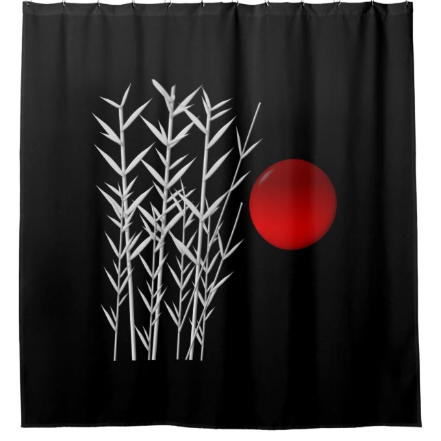 Rote Sonne Schwarz-weißer Zen Duschvorhang (Vorderseite)
