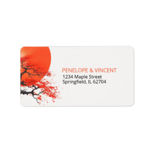 Rote Sonne und alte Sakura Hochzeit Adressaufkleber