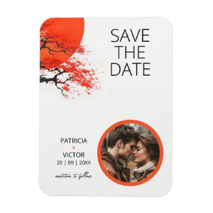 Rote Sonne und alte Sakura Hochzeit Magnet