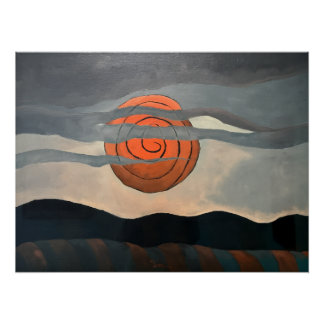 Rote Sonne von Arthur Dove | Abstrakte Landschaft Poster