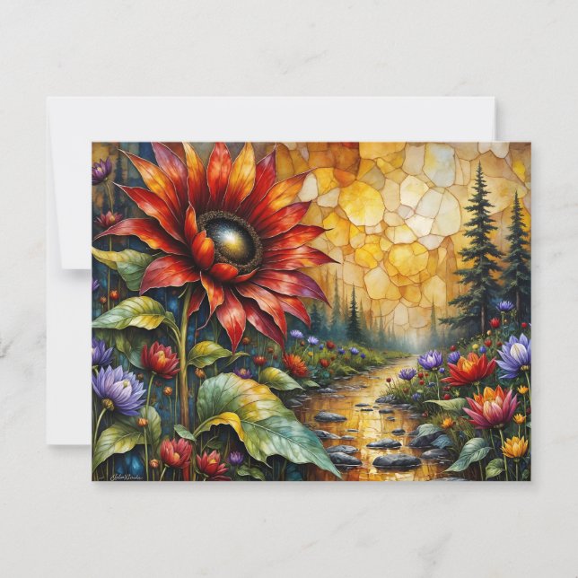 Rote Sonnenblume im Tal am Bach (Vorderseite)