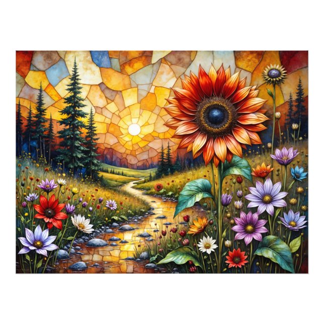 Rote Sonnenblume im Tal am Bach Fotodruck (Vorne)