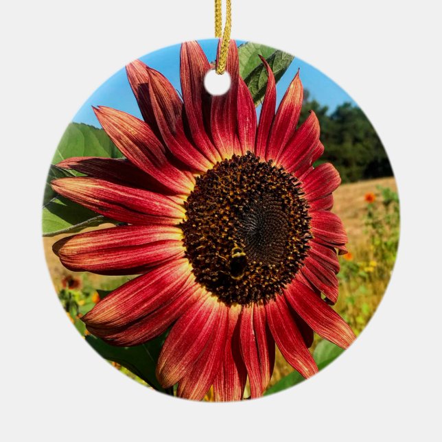 Rote Sonnenblume Keramik Ornament (Vorne)
