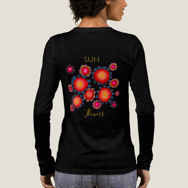 Rote Sonnenblumen Grafik Damen T-Shirt Tri-Blend Shirt (Rückseite)