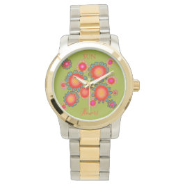 Rote Sonnenblumen Grüne Grafik  Armbanduhr