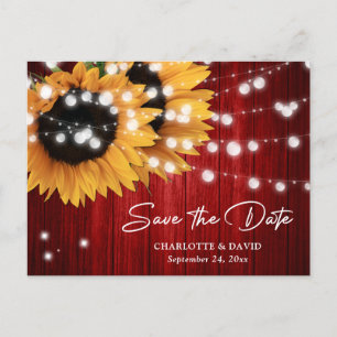 Rote Sonnenblumen-Hochzeit Save The Date Postkarte