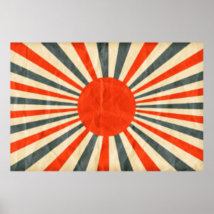 Rote Sonnenflagge auf Papiertextur, Retro-Vintager Poster
