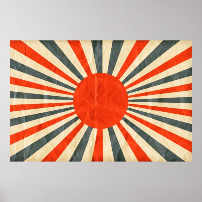 Rote Sonnenflagge auf Papiertextur, Retro-Vintager Poster (Vorne)