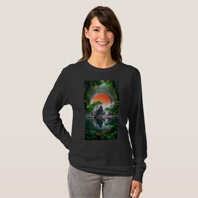Rote Sonnenwald-Landschaft Langarm T-Shirt (Vorne ganz)
