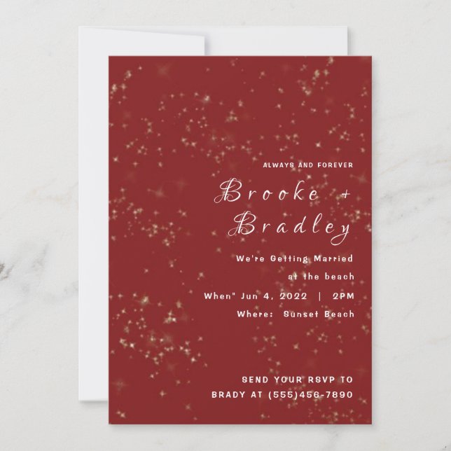 Rote Sparkle Glow Hochzeit Einladung (Vorderseite)