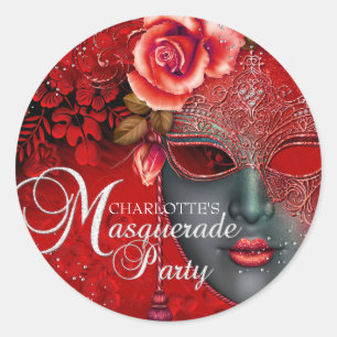 Rote Sparkle Masquerade Party Sticker