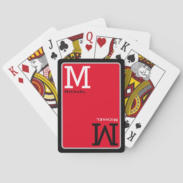 Rote Spielkarten für Monogramm mit Individuelle Na (Rückseite)
