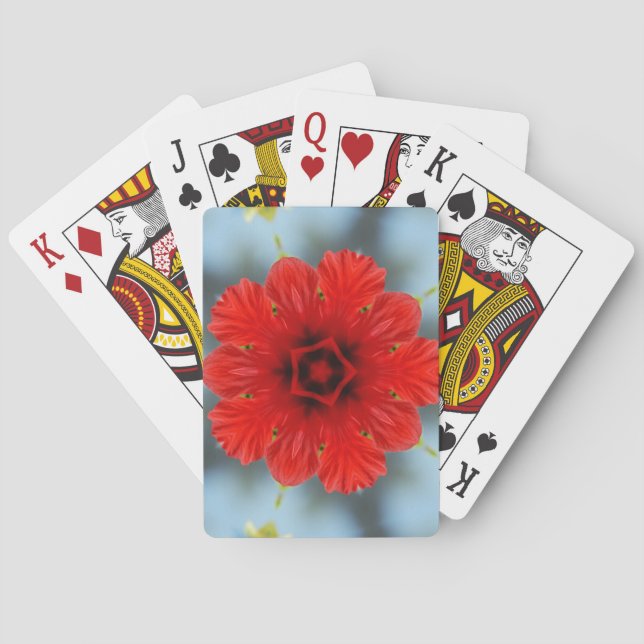 Rote Spielkarten mit Blumen (Rückseite)