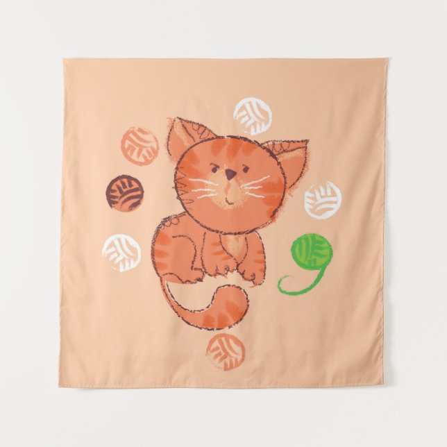 Rote Spielzeugkatze, nahtlos Wandteppich (Vorderseite)