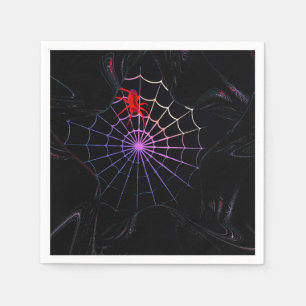 Rote Spinne in einem leuchtenden Netz Serviette