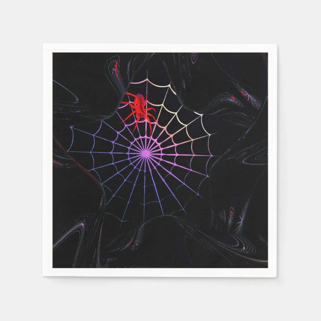 Rote Spinne in einem leuchtenden Netz Serviette (Vorderseite)